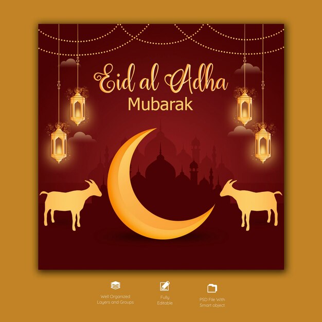 Gratis PSD eid al adha mubarak islamitisch festival social media bannersjabloon