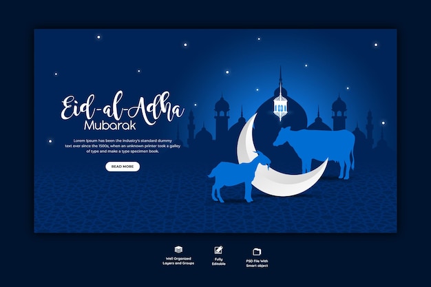 Eid al adha mubarak islamitisch festival webbannersjabloon