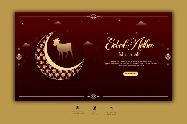 Eid al adha mubarak islamitisch festival webbannersjabloon