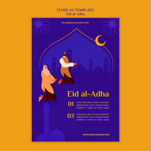 Eid al-adha verticale flyer-sjabloon met biddende mensen