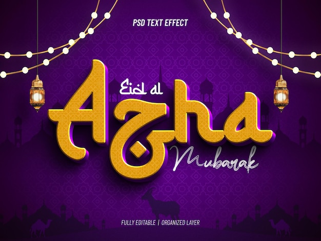 PSD gratuito eid al azha mubarak efecto de texto en 3d