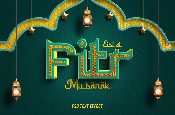 PSD gratuito eid al fitr mubarak efecto de texto editable
