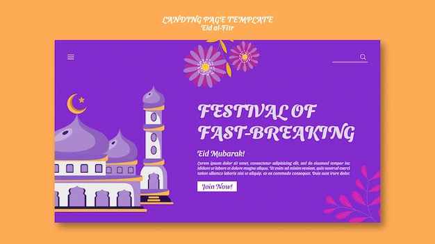 Gratis PSD eid-al fitr-sjabloon voor bestemmingspagina's