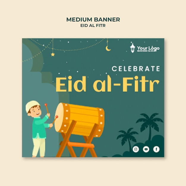 Gratis PSD eid al fitr viering banner sjabloon