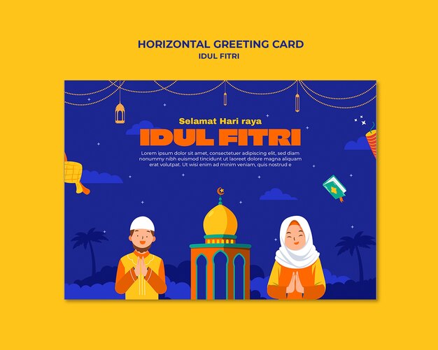 Eid al fitr viering groeten kaart sjabloon