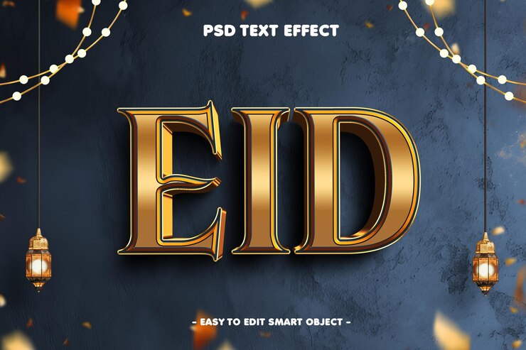 PSD gratuito eid mubarak efecto de texto editable
