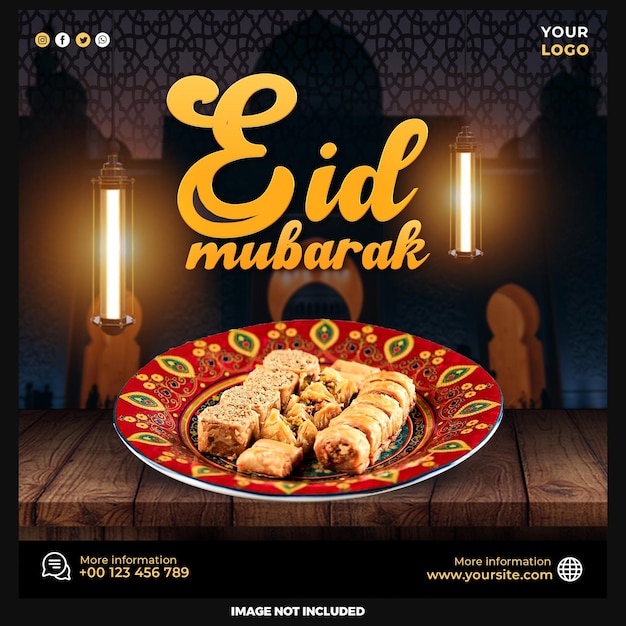 Eid mubarak y eid ul fitr banner de redes sociales plantilla de publicación de instagram