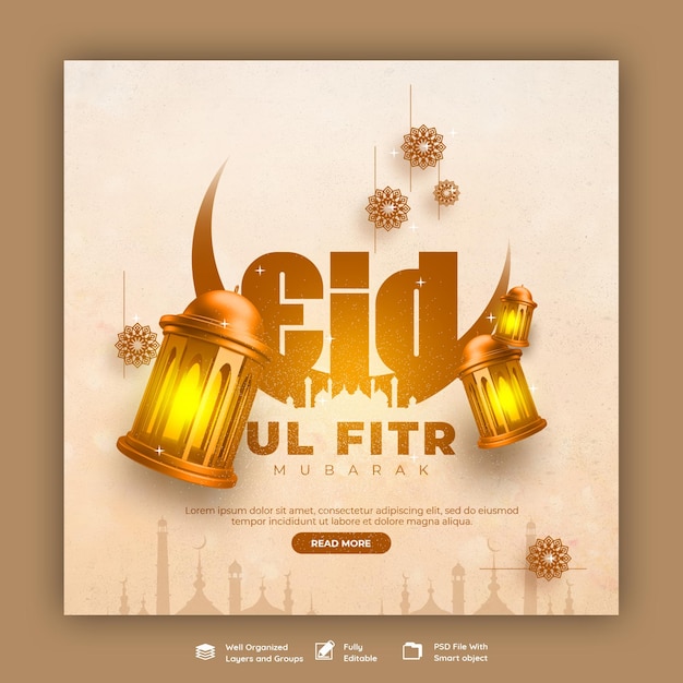 Eid mubarak en eid ul fitr social media banner instagram postsjabloon