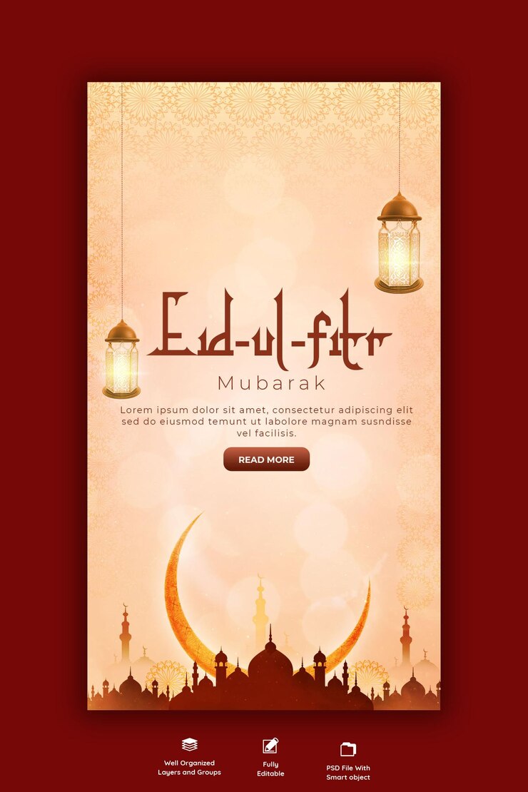 Gratis PSD eid mubarik en eid ul fitr instagram en facebook verhaalsjabloon
