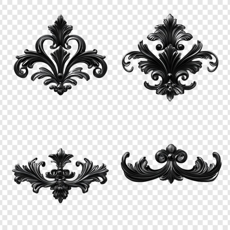 PSD Gratis elegant black baroque ornament collection four intricate designs
