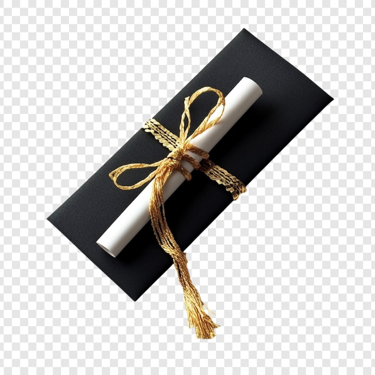 PSD Gratis elegant black envelope with rolled paper and gold twine