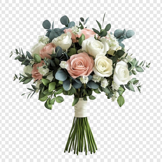 Elegant bruidsboeket roze witte rozen eucalyptusbladeren