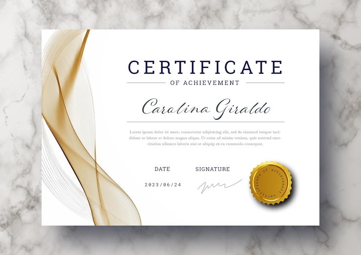 Gratis PSD elegant certificaatssjabloon met abstracte gradiëntgolven