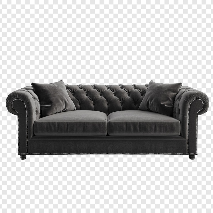 Gratis PSD elegant donkergrijs fluweel chesterfield bank