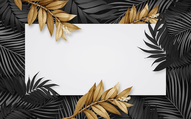 Gratis PSD elegant frame met zwarte en gouden tropische planten