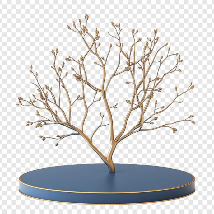 PSD Gratis elegant golden tree on a blue circular pedestal