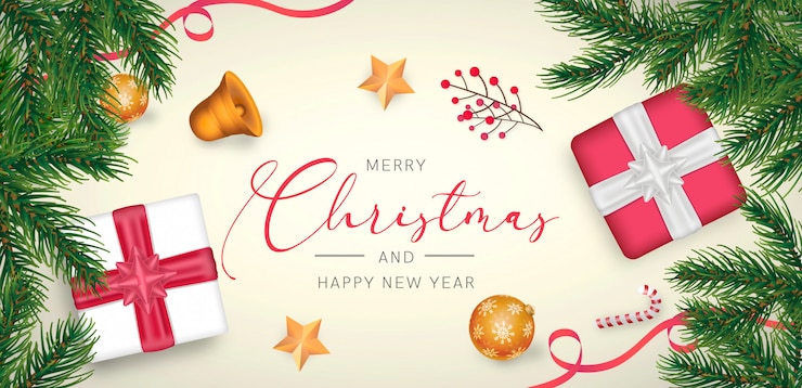 Gratis PSD elegant kerst achtergrond met rode en gouden decoratie