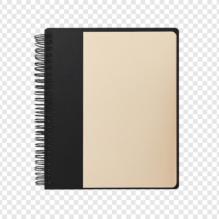 Gratis PSD elegant spiral notebook mockup beige pages zwarte omslag