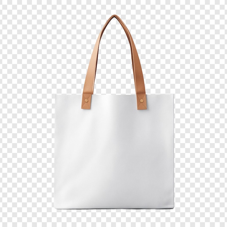 PSD Gratis elegant white tote bag with tan leather handles mockup