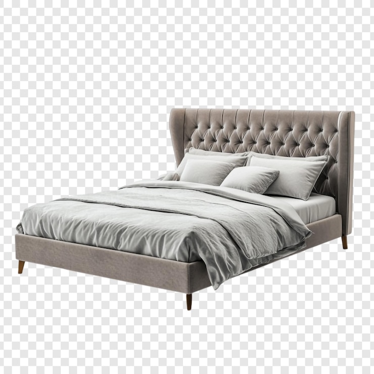 PSD Gratis elegant wingback bed with neutral upholstery and soft linens