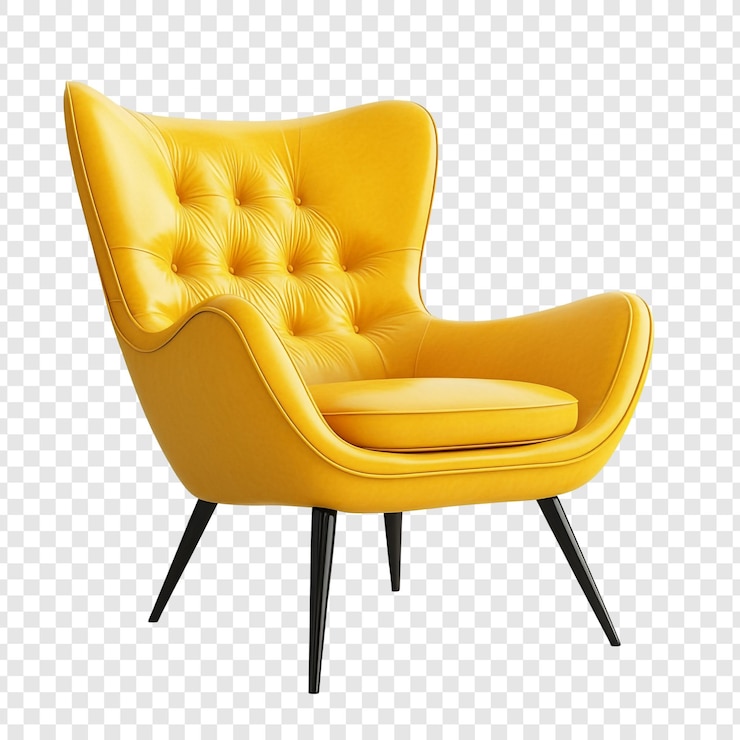 PSD Gratis elegant yellow leather armchair modern design button tufted comfortable seating interior decor home furniture