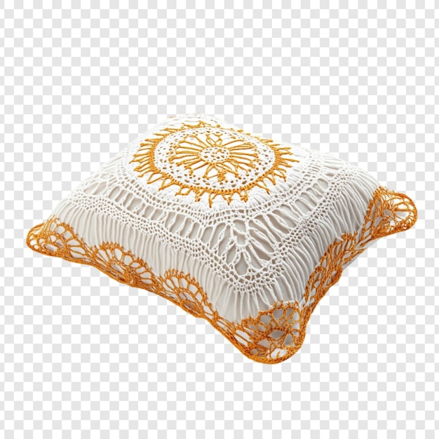 Elegante almohada de crochet hecha a mano con intrincado diseño naranja y blanco
