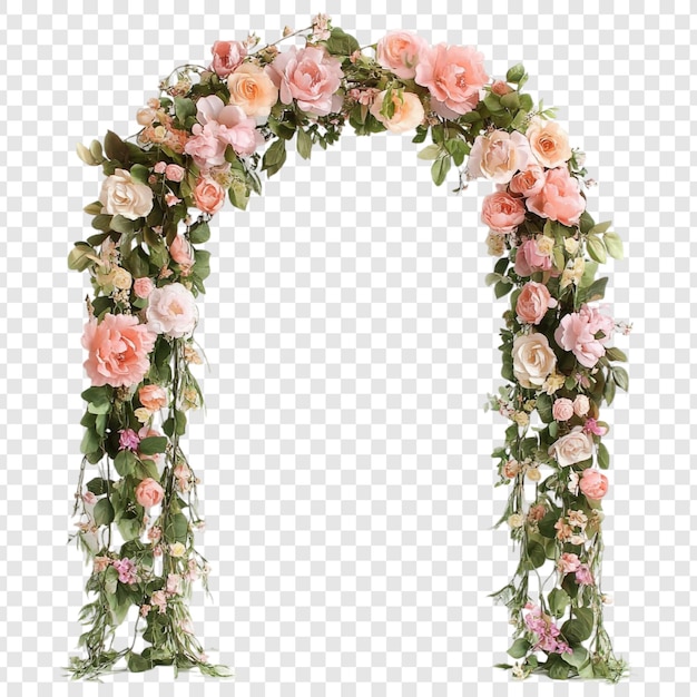 Elegante arco floral de boda rosas rosadas y melocotones