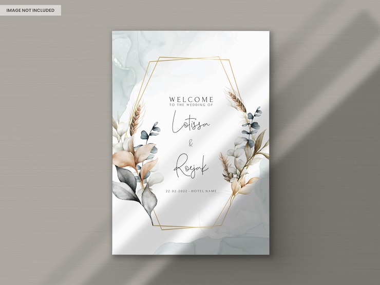 PSD gratuito elegante biglietto d'invito per matrimonio con foglie bohémien acquerello