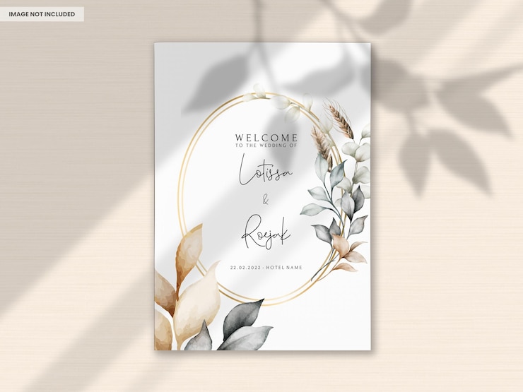PSD gratuito elegante biglietto d'invito per matrimonio con foglie bohémien acquerello