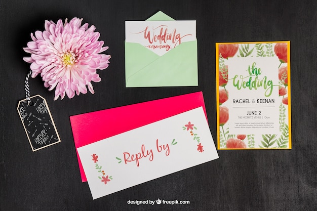 Gratis PSD elegante briefpapier bruiloft mockup