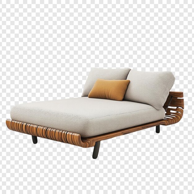 Elegante cama moderna con marco de madera y cojines suaves