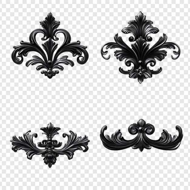 Elegante colección de adornos barrocos negros cuatro diseños intrincados