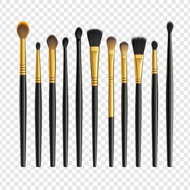 Elegante colección de pinceles de maquillaje Un escaparate de negro y oro
