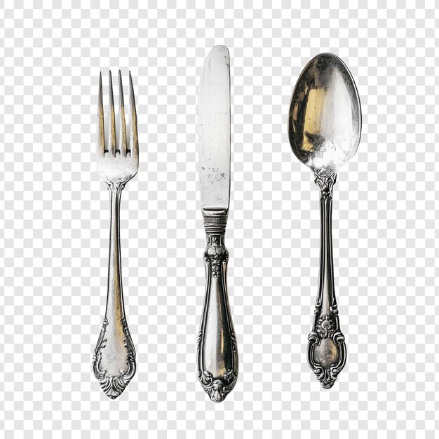 Elegante conjunto de plata de época Cuchillo y cuchara de tenedor