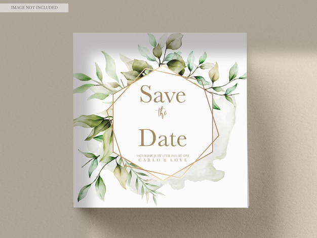 Elegante conjunto de tarjetas de invitación de hojas de acuarela
