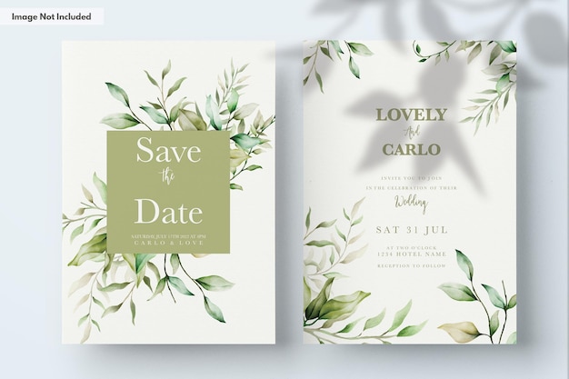 Elegante conjunto de tarjetas de invitación de hojas de acuarela