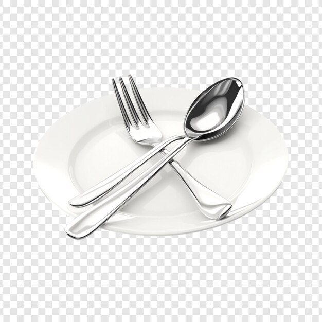 Elegante cuchara y tenedor de plata en un plato blanco listos para una comida Comida simple Establecimiento de cubiertos limpios