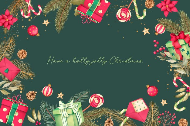 Elegante fondo navideño con naturaleza acuarela y adornos