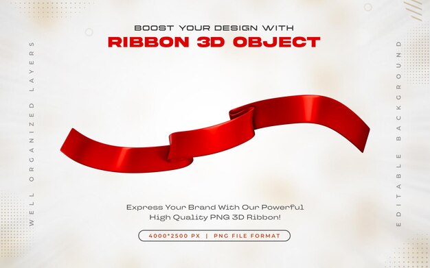 Elegante icono de cinta roja aislado Ilustración de renderización en 3D
