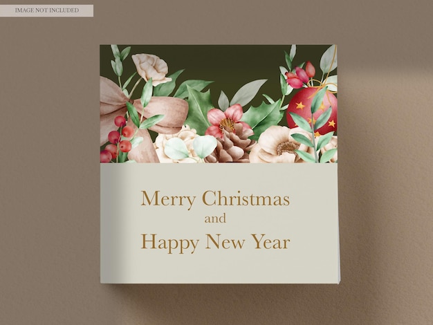 Gratis PSD elegante kerst- en nieuwjaarskaart bloemen aquarel
