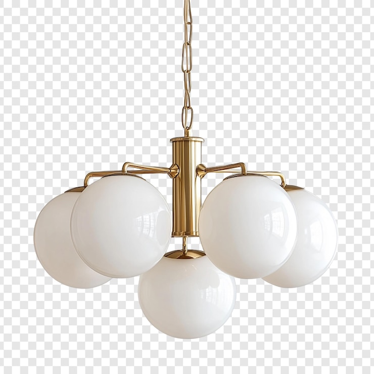 PSD gratuito elegante lampadario a globo dorato e bianco