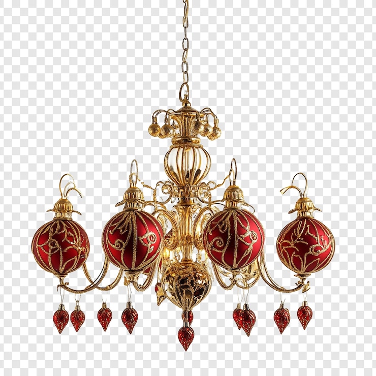 PSD gratuito elegante lampadario di natale rosso e oro