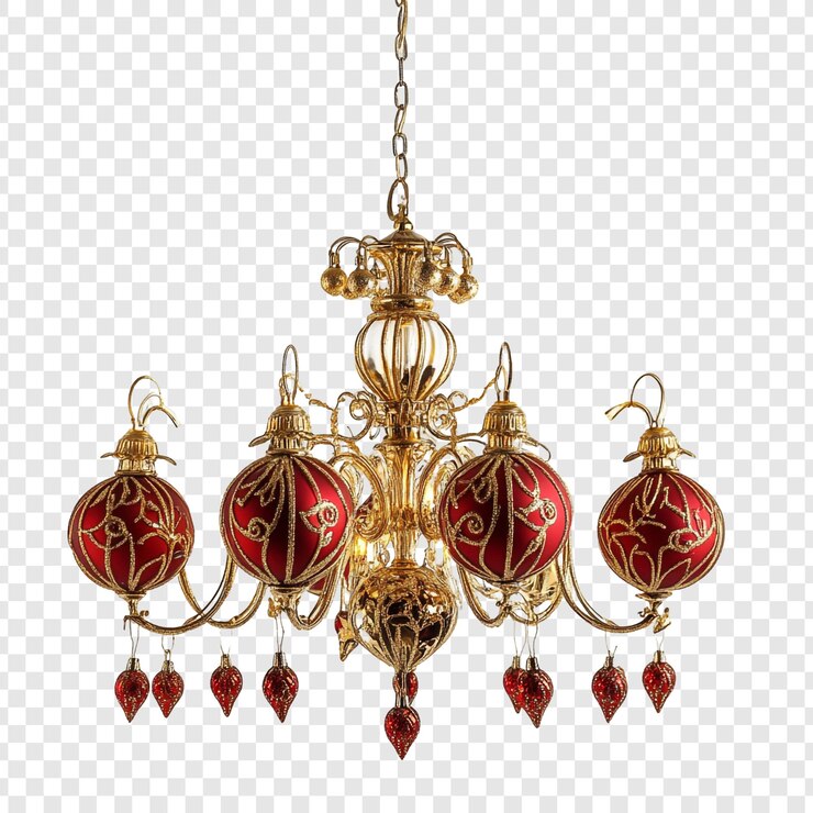 PSD gratuito elegante lampadario di natale rosso e oro