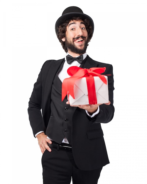 Gratis PSD elegante man met een cadeau