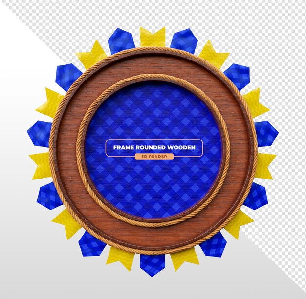 Elegante marco circular de madera con decoración de roseta renderizado en 3D