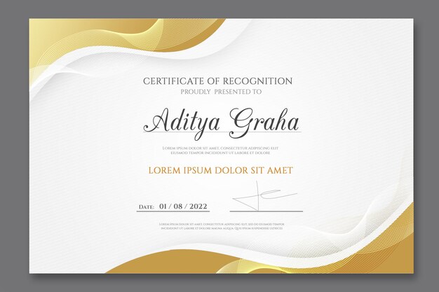 Elegante plantilla de certificado de logro con formas doradas