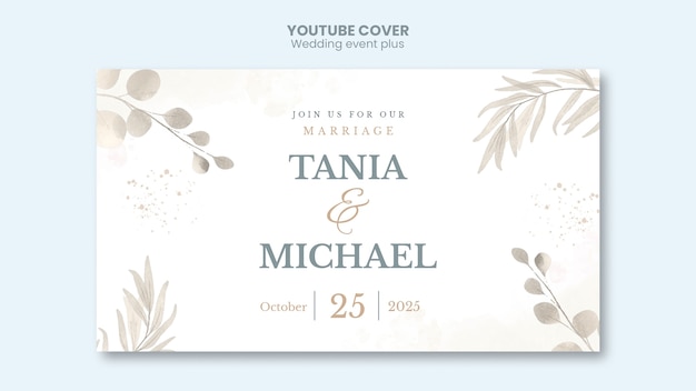 PSD gratuito elegante plantilla de portada de youtube de boda con vegetación