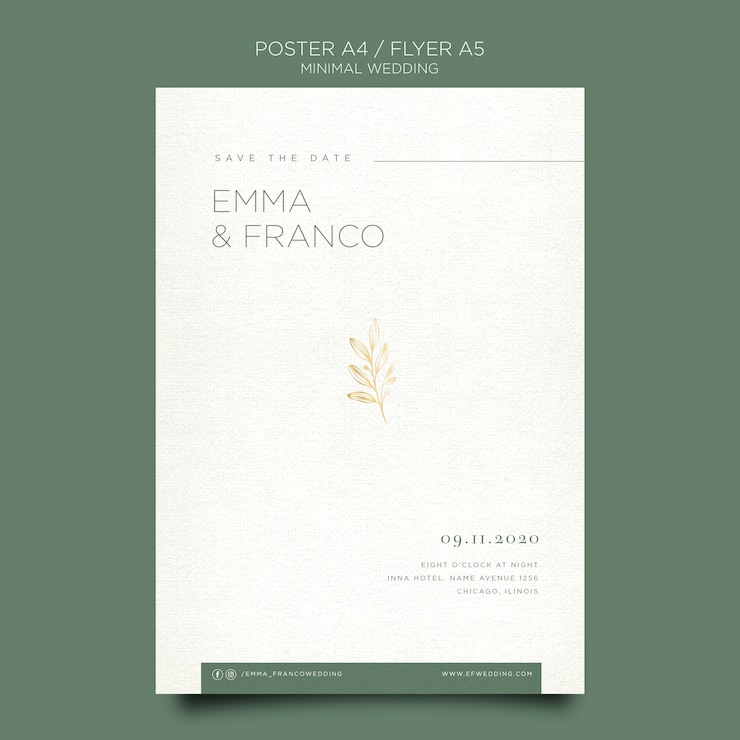 PSD gratuito elegante plantilla de póster para boda