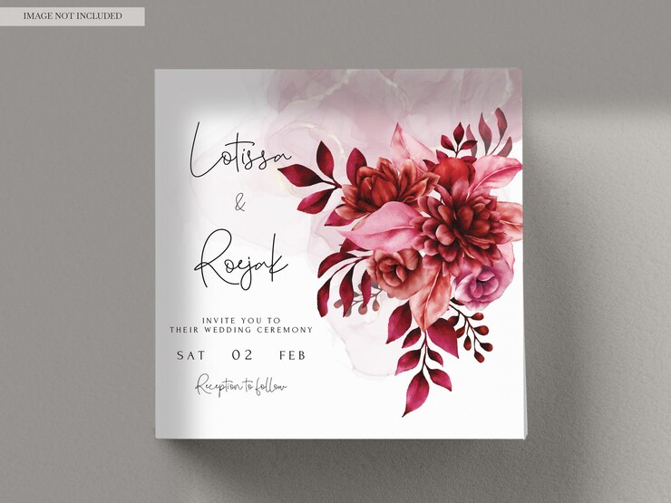 PSD gratuito elegante plantilla de tarjeta de invitación de boda floral granate rojo