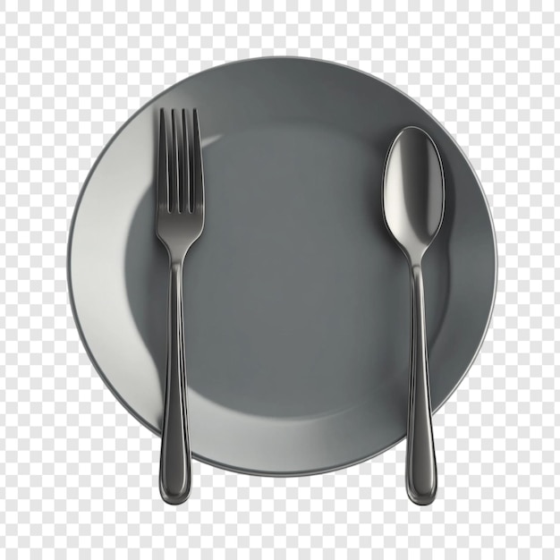 Elegante plato gris con tenedor y cuchara listo para una deliciosa comida sencilla para la cena